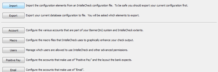 Administrtion Config menu showing many options.  The first option, Import, is selected.
